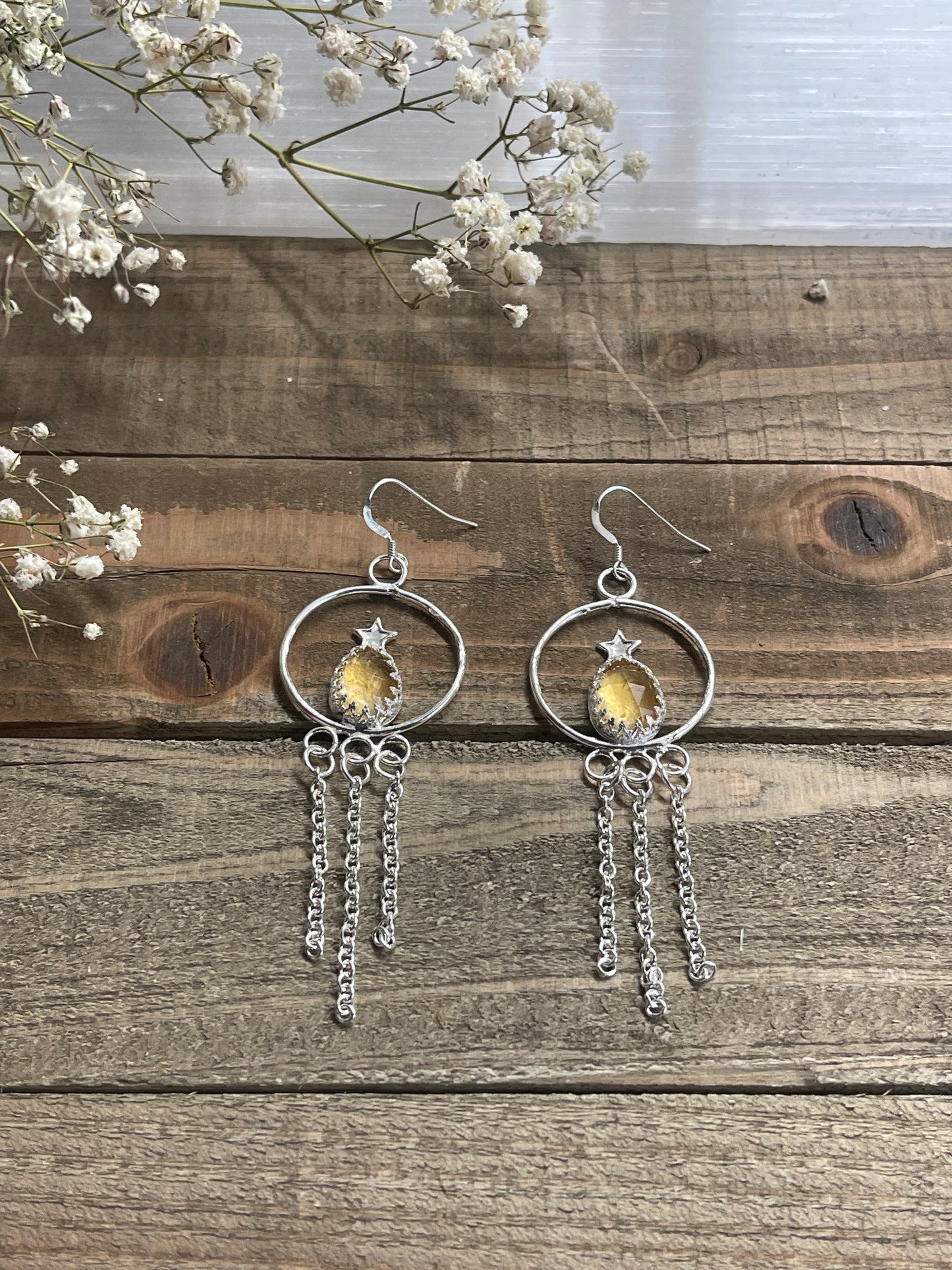 Citrine Shooting Stars Hoop Earrings