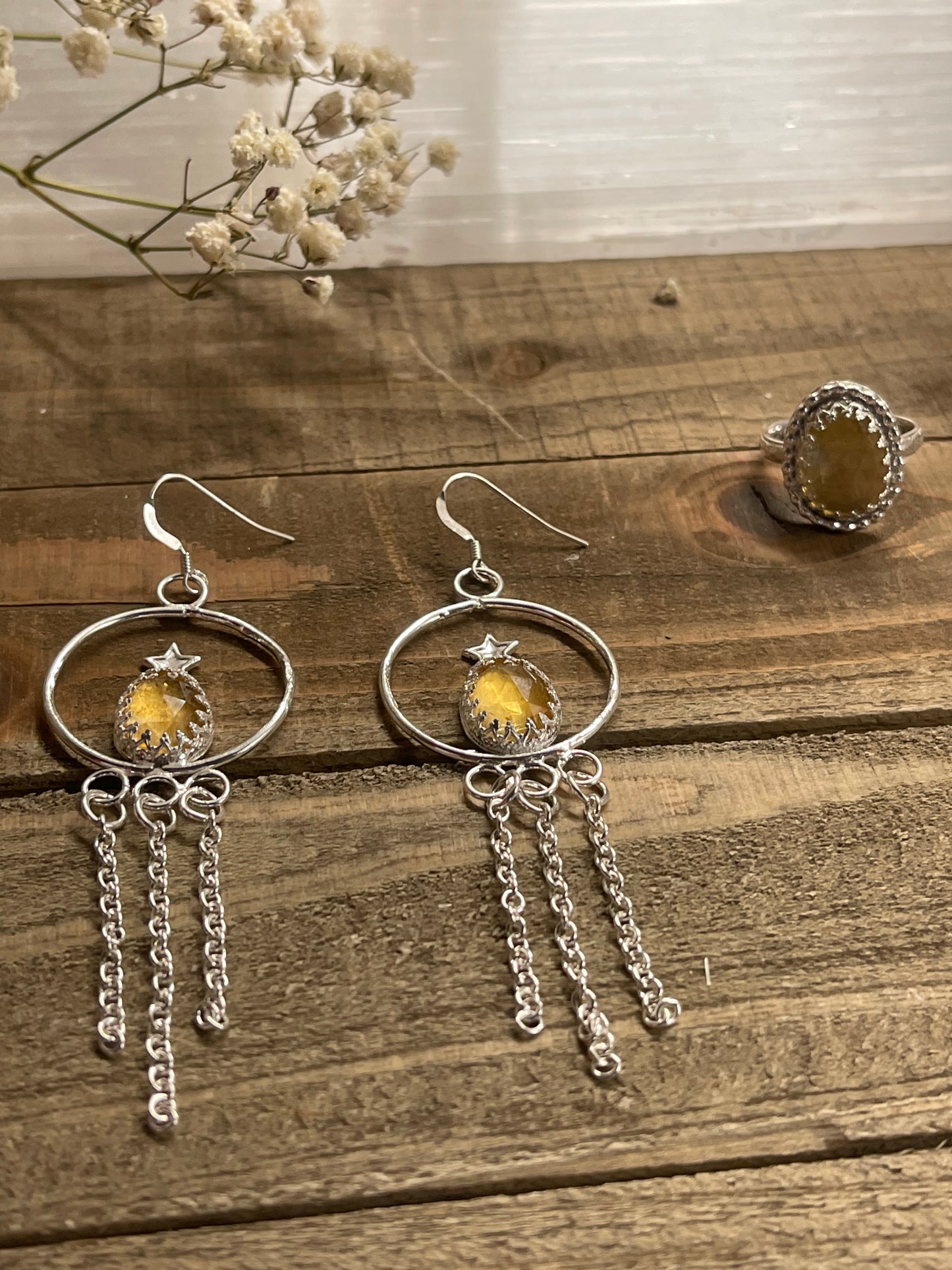 Citrine Shooting Stars Hoop Earrings