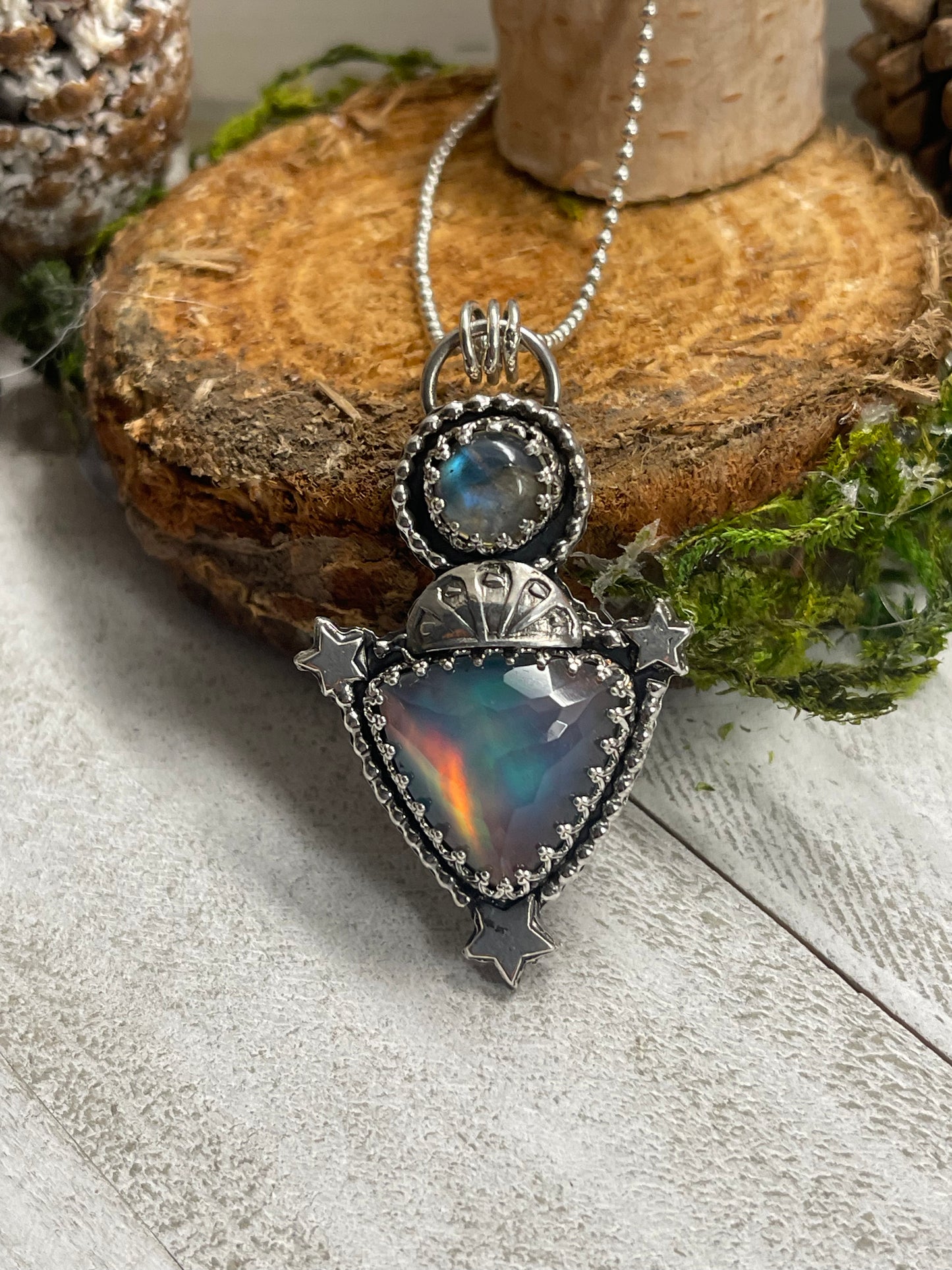 Aurora Opal and Labradorite Necklace -A vessel of the Universe's energy