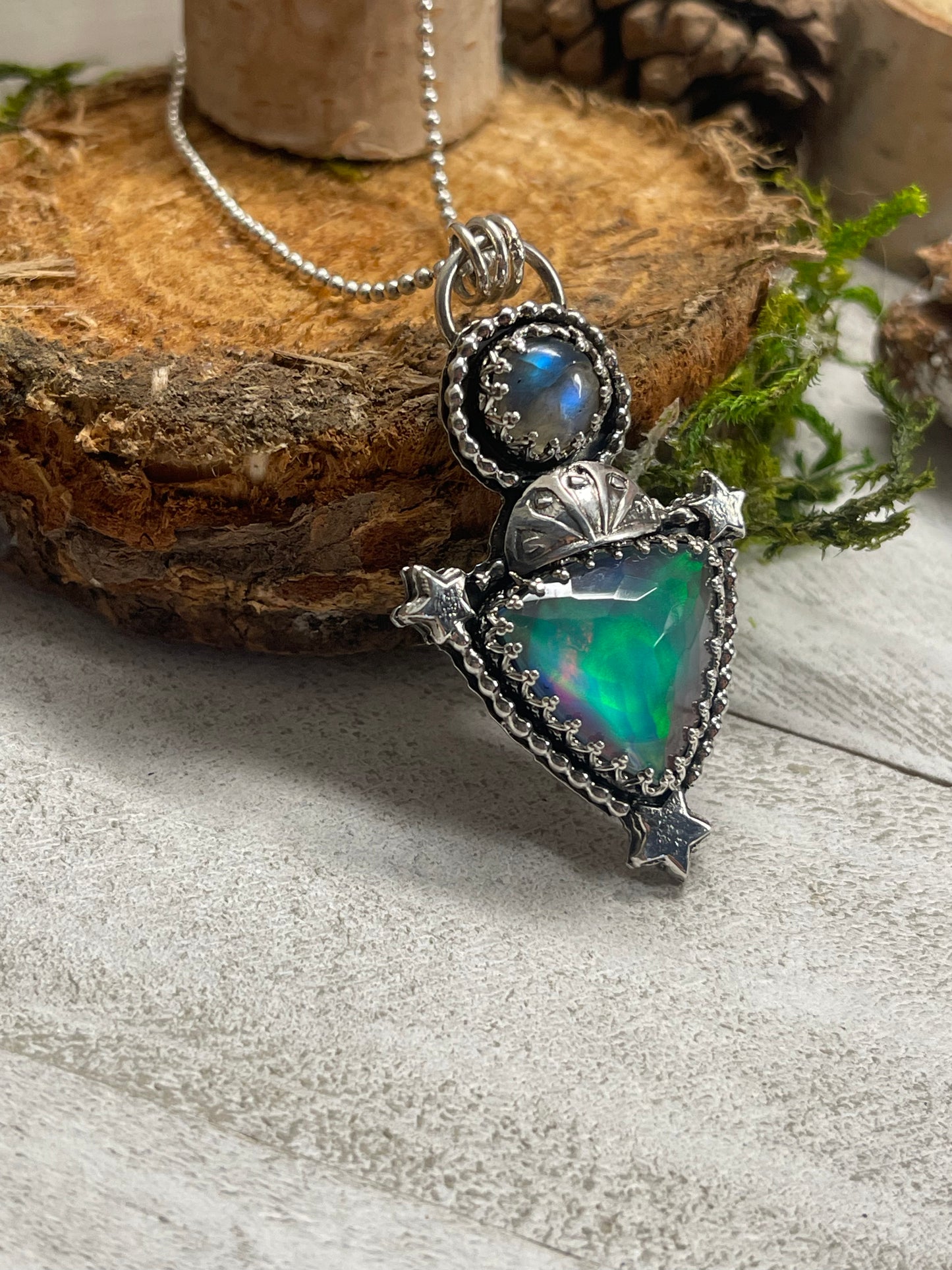 Aurora Opal and Labradorite Necklace -A vessel of the Universe's energy