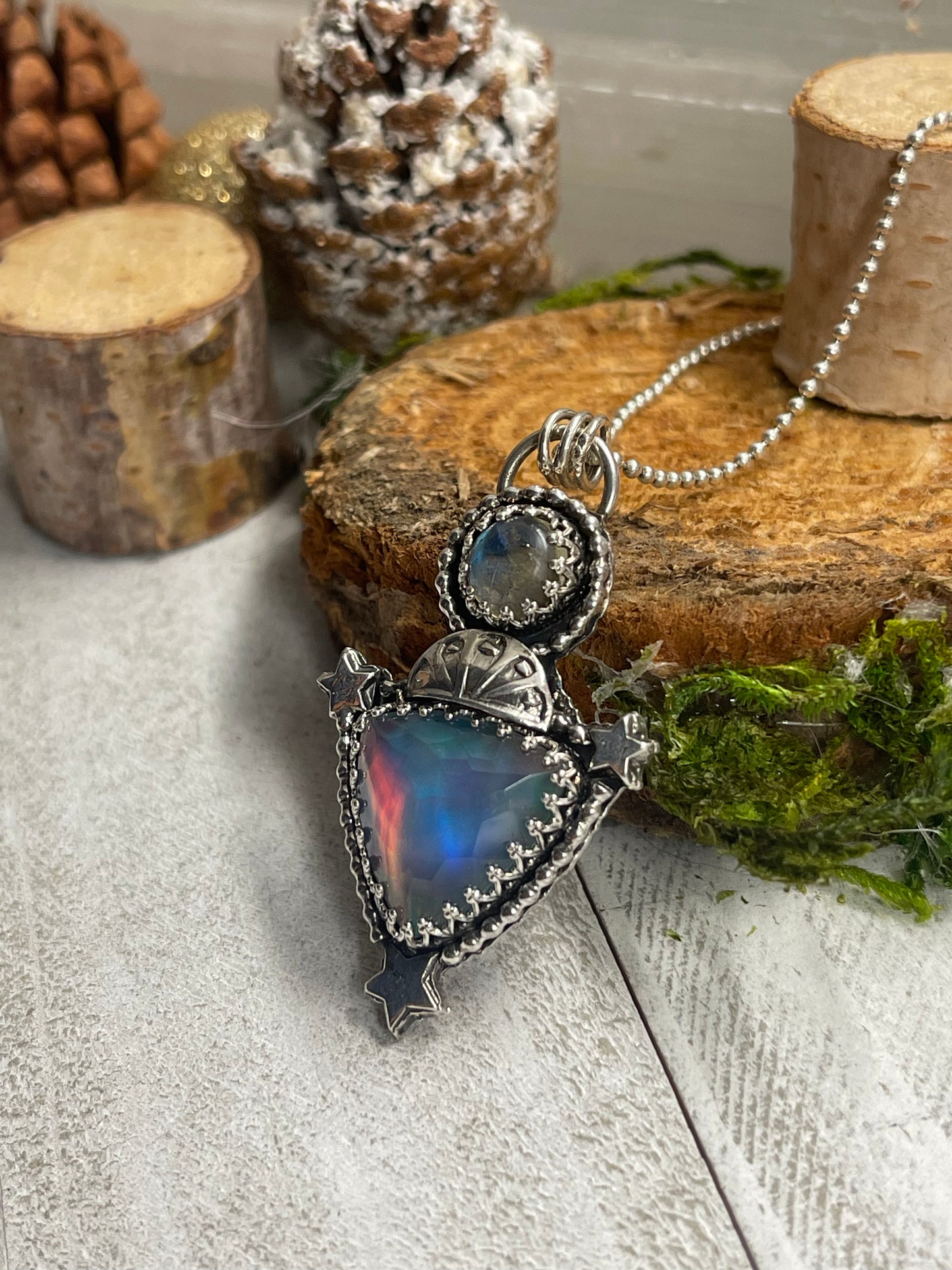 Aurora Opal and Labradorite Necklace -A vessel of the Universe's energy