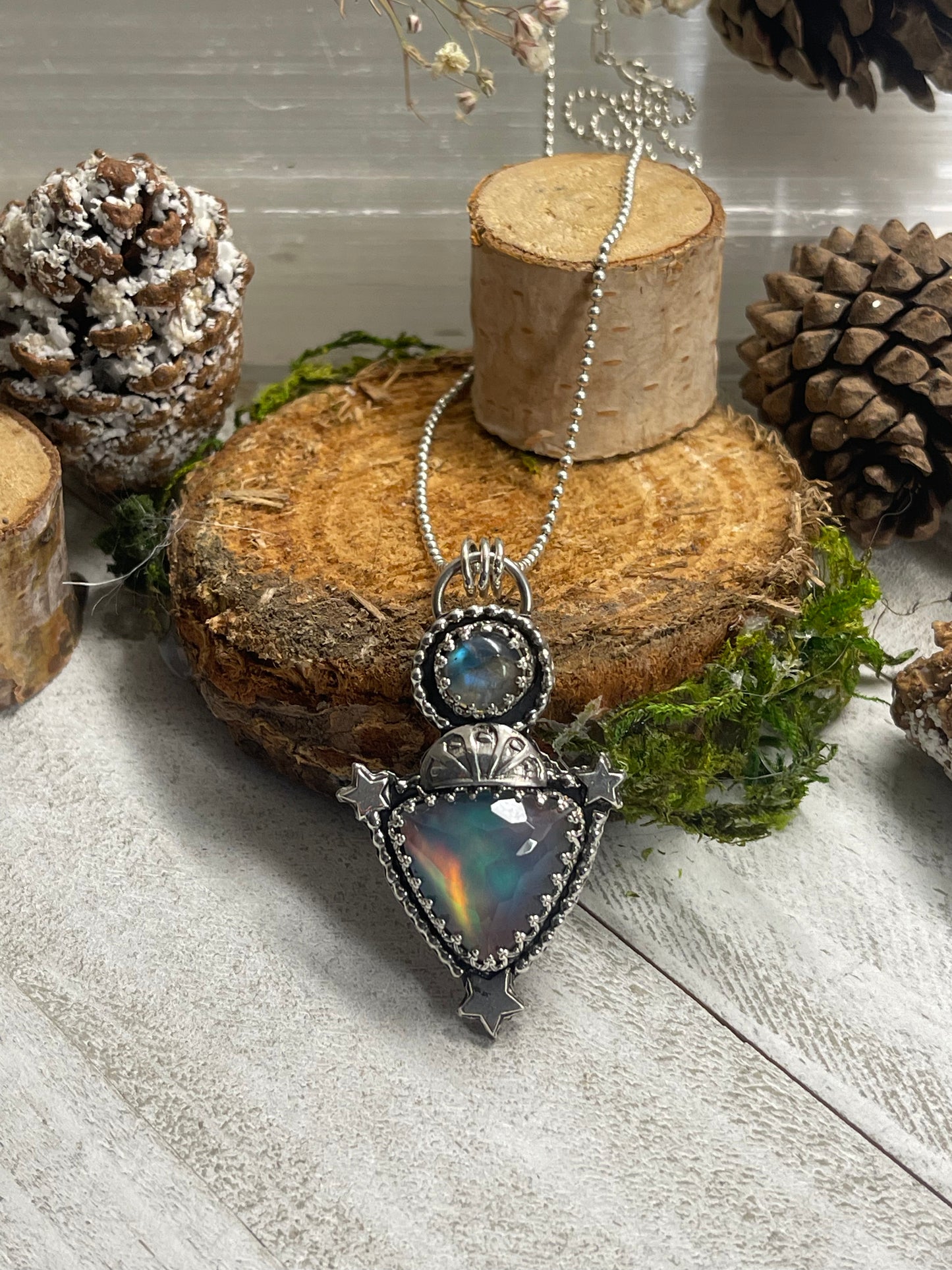 Aurora Opal and Labradorite Necklace -A vessel of the Universe's energy