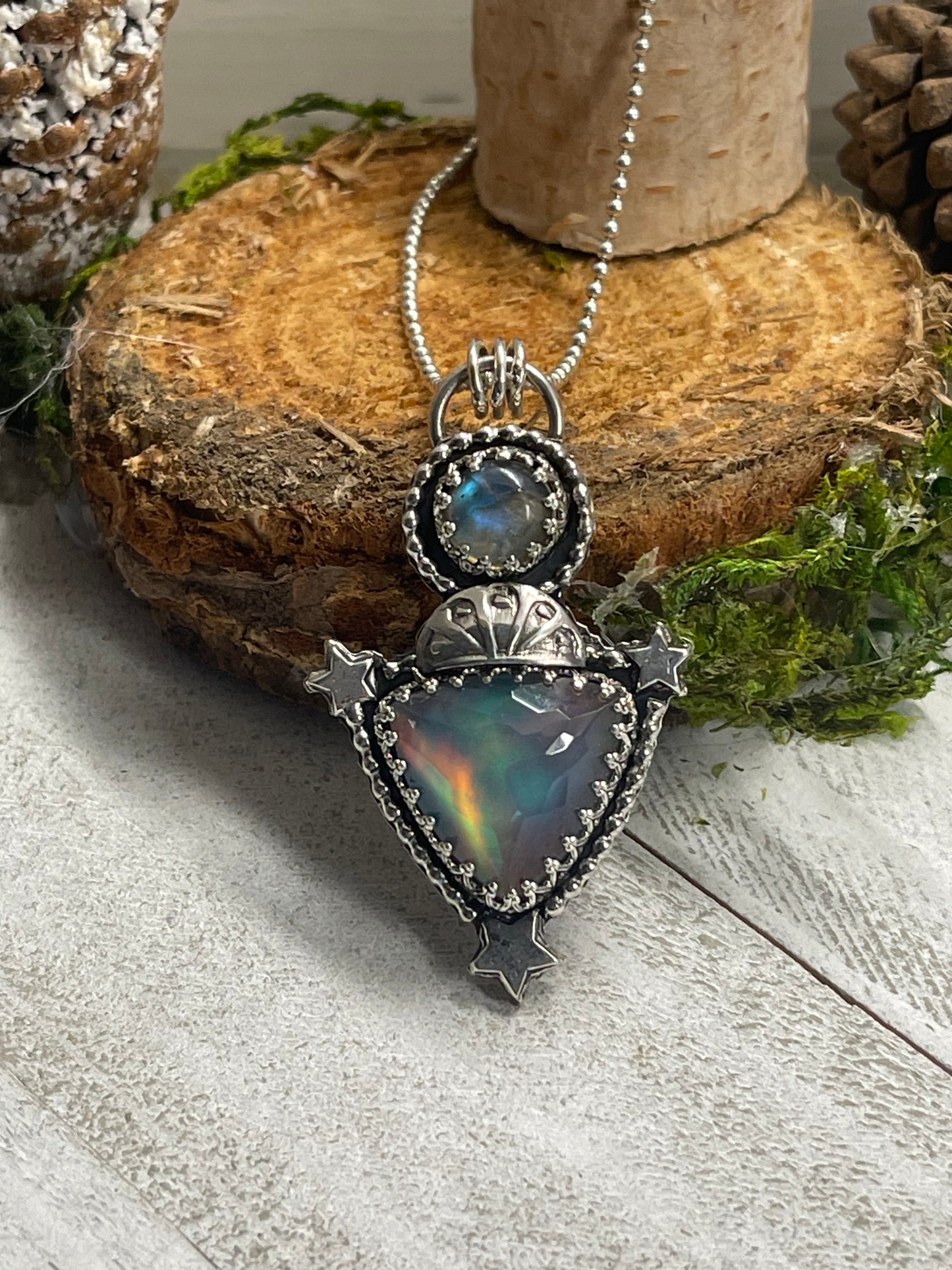 Aurora Opal and Labradorite Necklace -A vessel of the Universe's energy