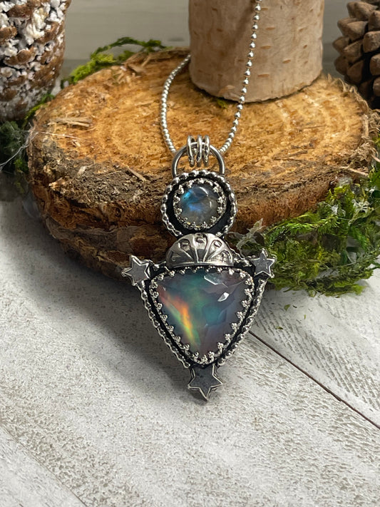 Aurora Opal and Labradorite Necklace -A vessel of the Universe's energy