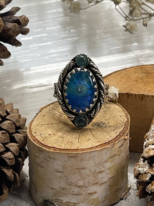 Boulder Opal & Blue Tourmaline Ring Size 5 1/2