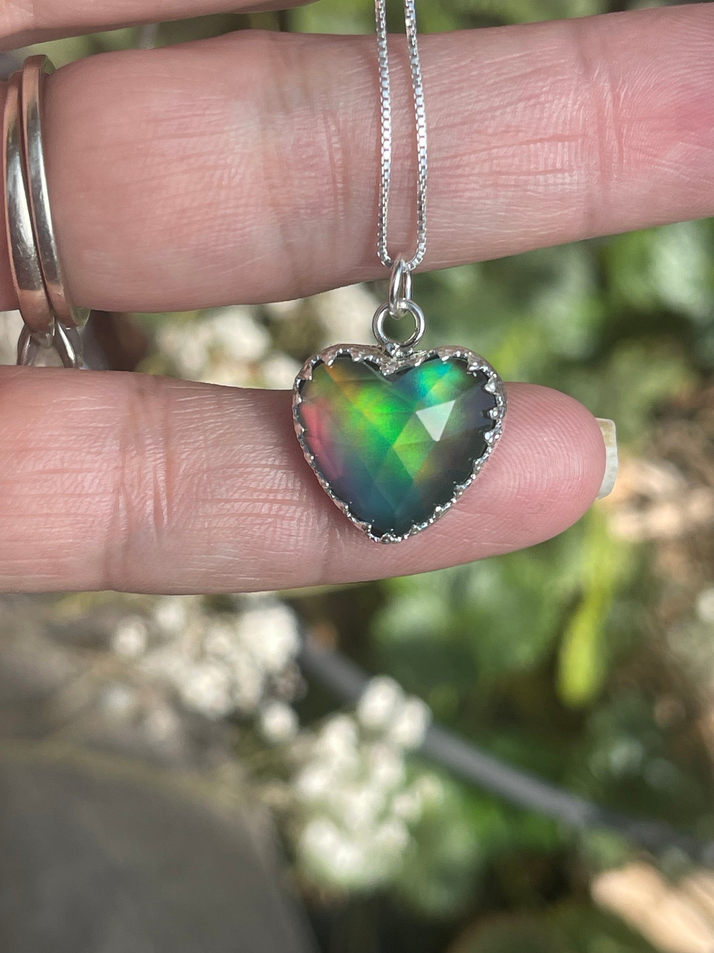 Aurora Opal Faceted Heart Necklace