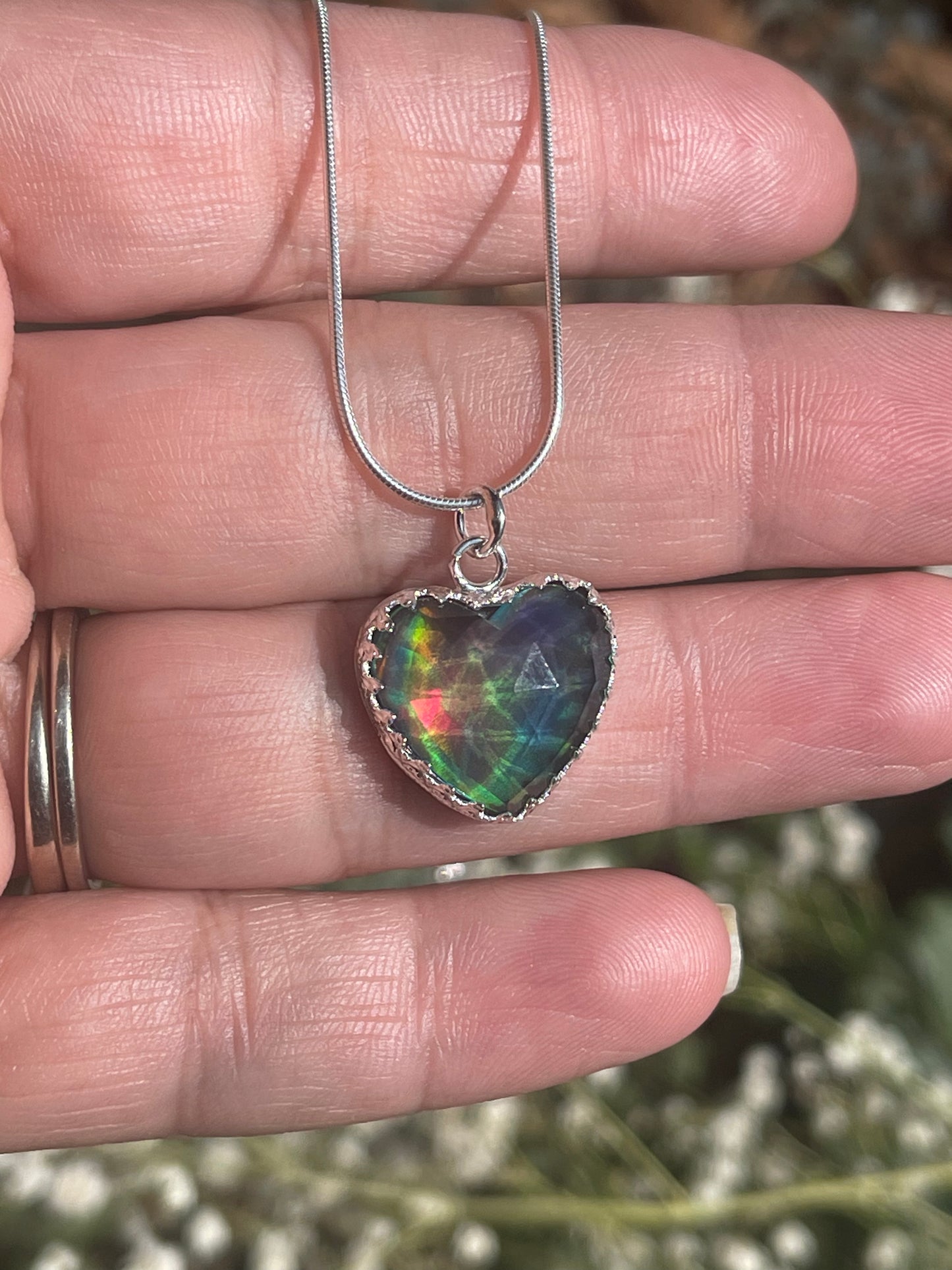 Aurora Opal Faceted Heart Necklace