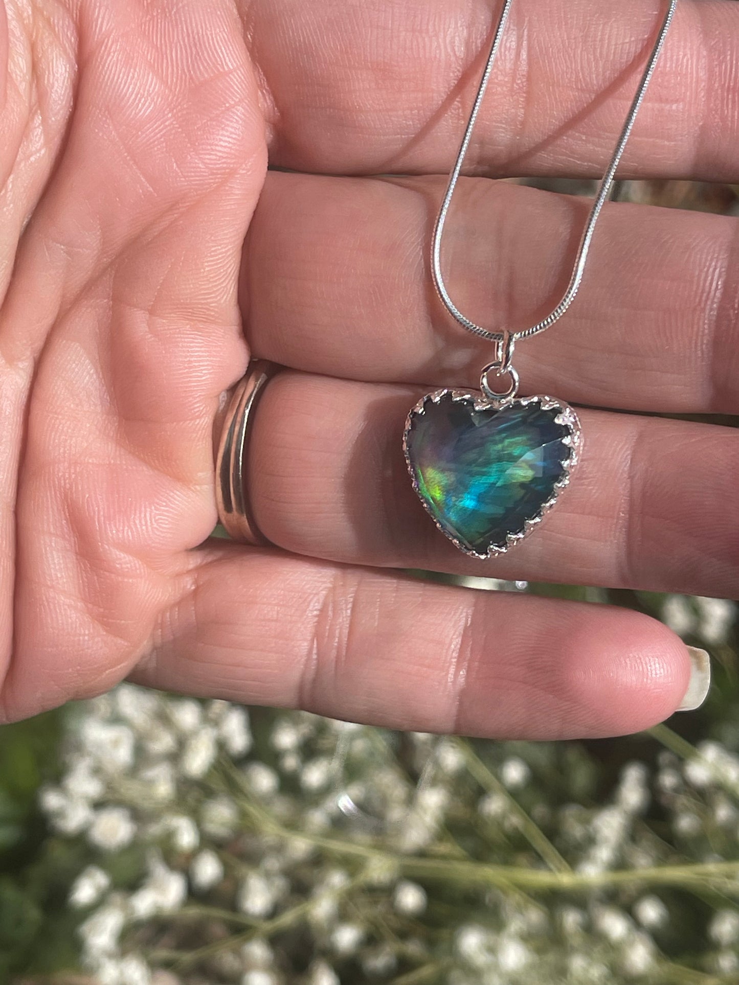 Aurora Opal Faceted Heart Necklace