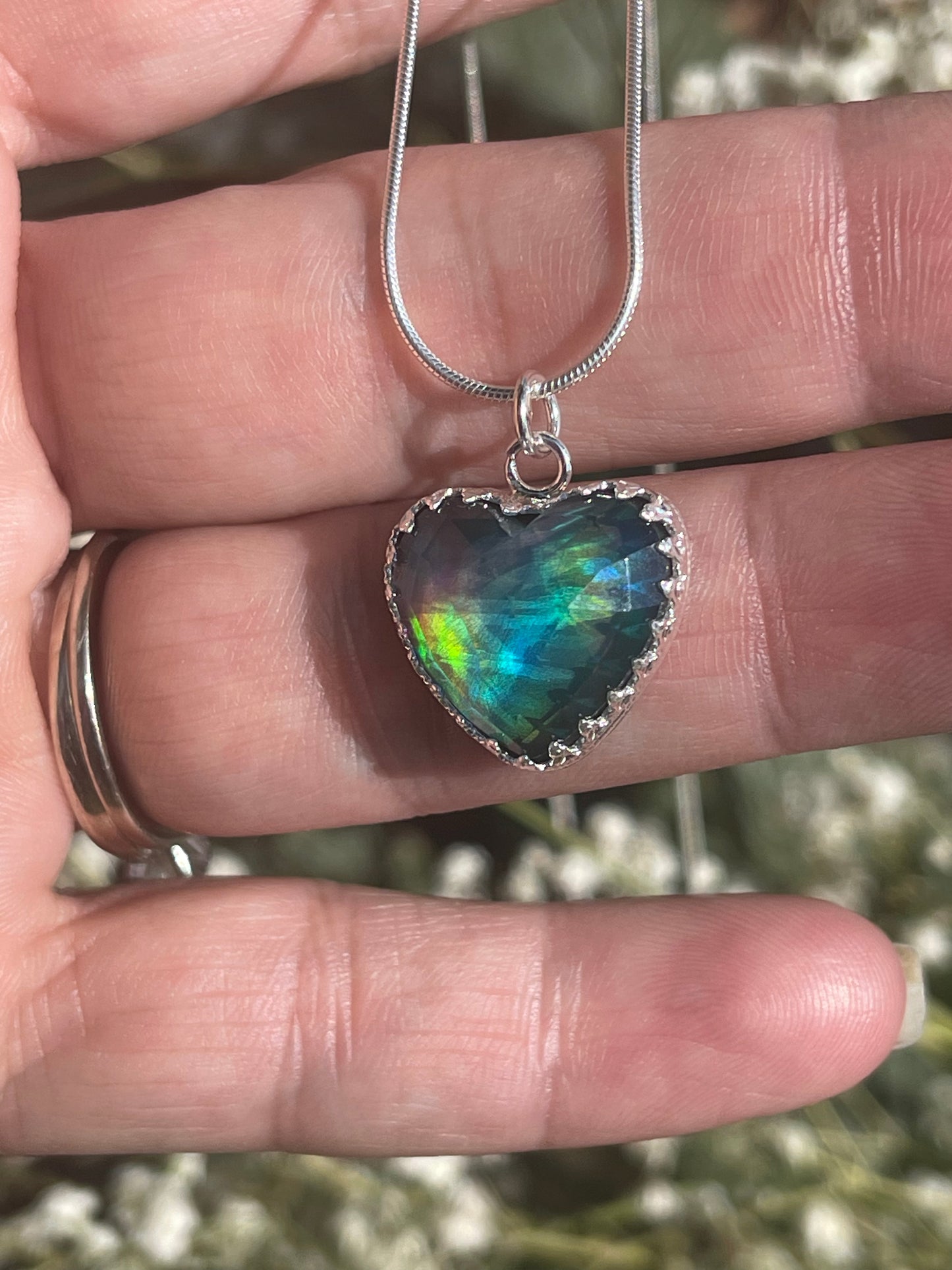 Aurora Opal Faceted Heart Necklace