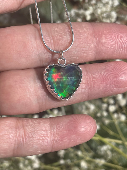 Aurora Opal Faceted Heart Necklace