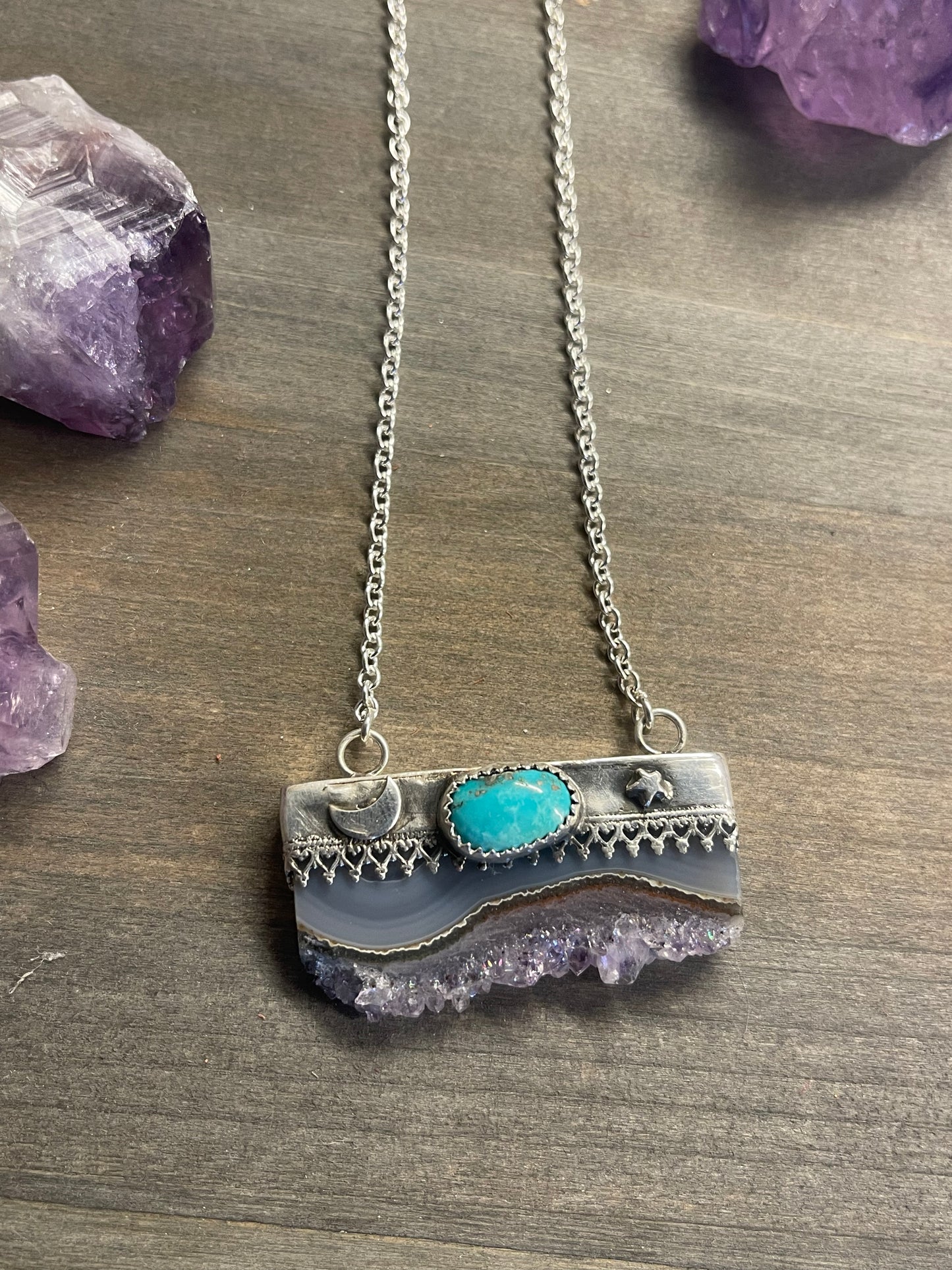 Amethyst slice with Turquoise Necklace