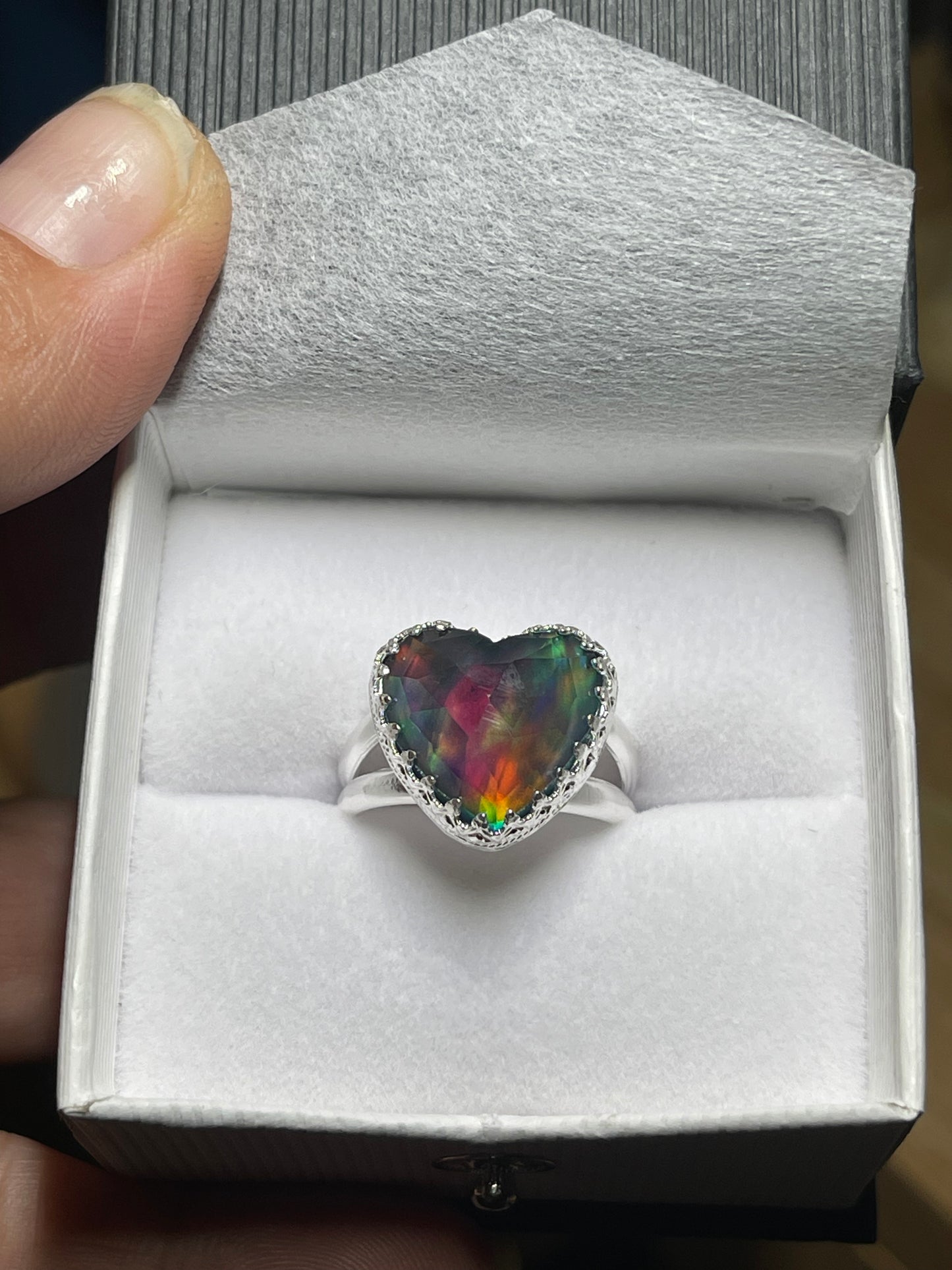 Aurora Opal Heart Ring size 9