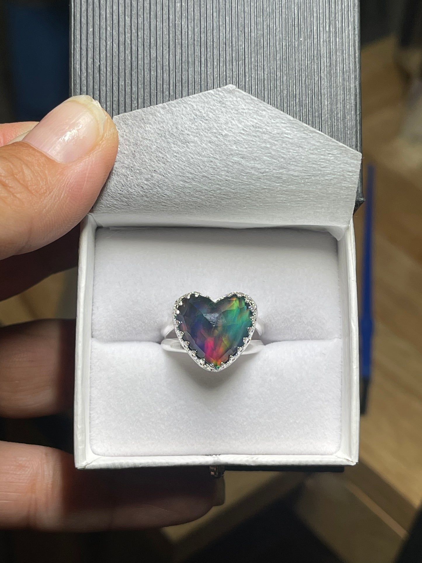 Aurora Opal Heart Ring size 9