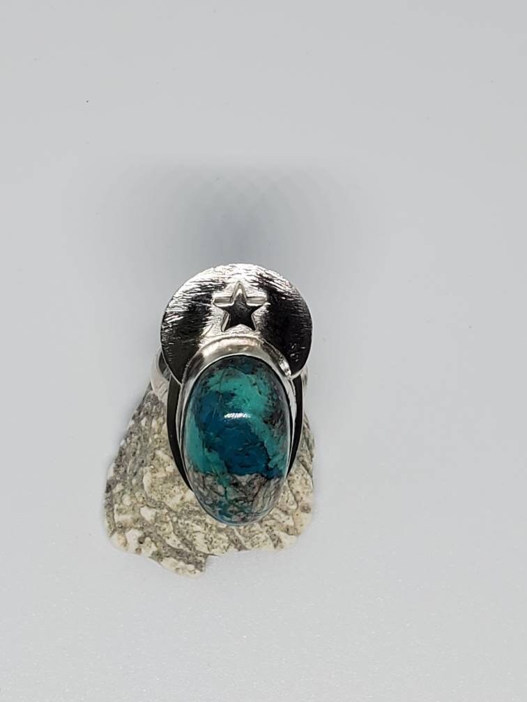 Star Queen Chrysocolla Sterling Silver Ring, size 8 1/2