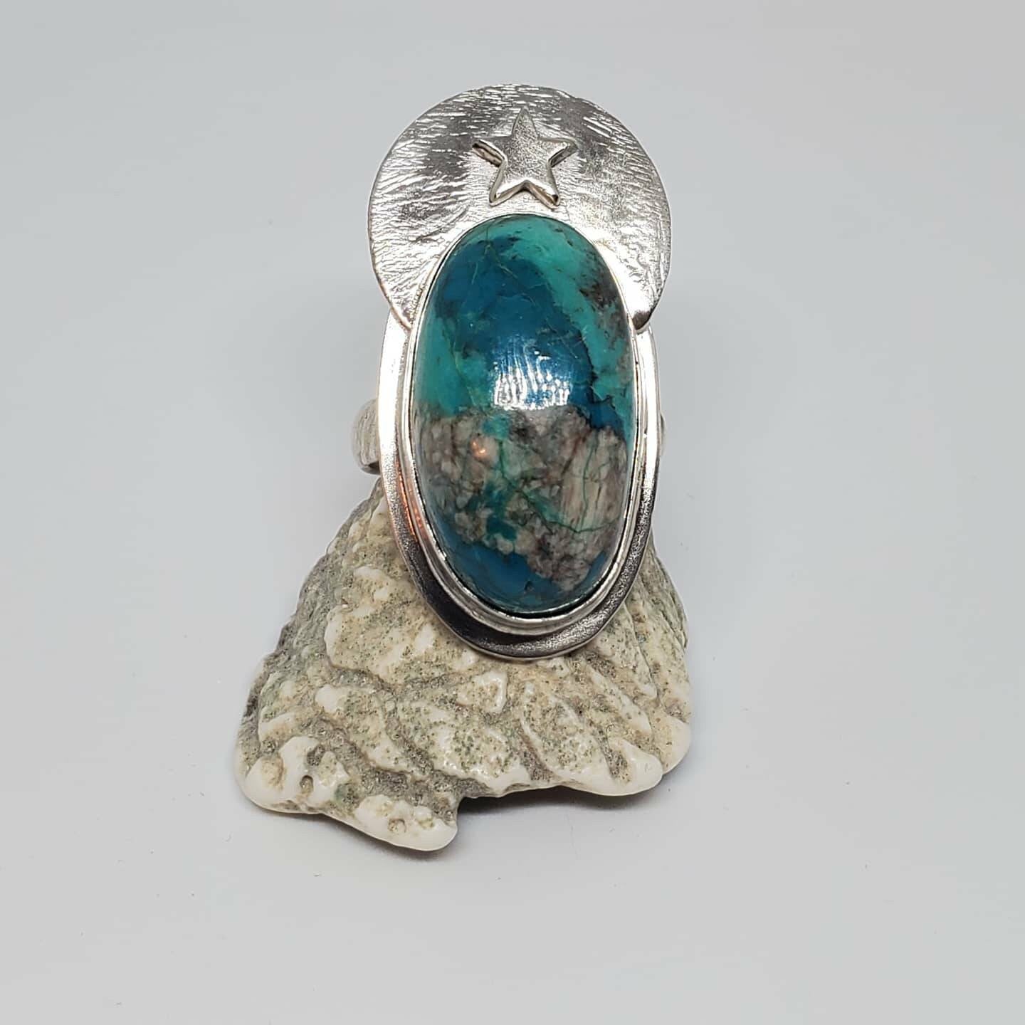 Star Queen Chrysocolla Sterling Silver Ring, size 8 1/2