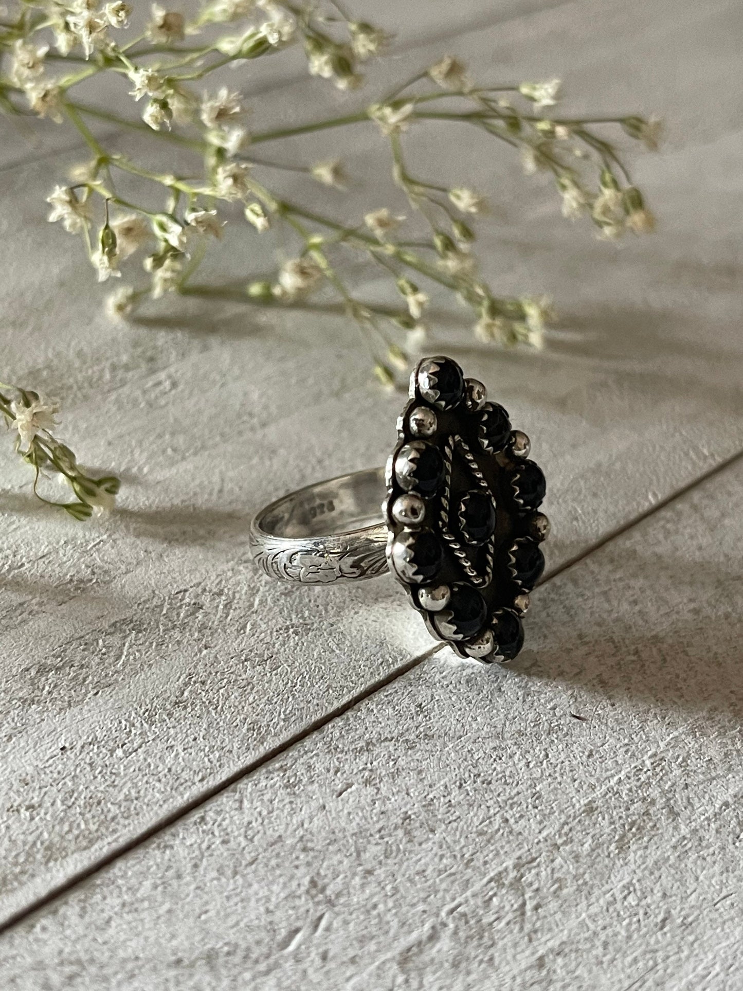 Black Onyx Sterling Silver Ring size 6 1/2