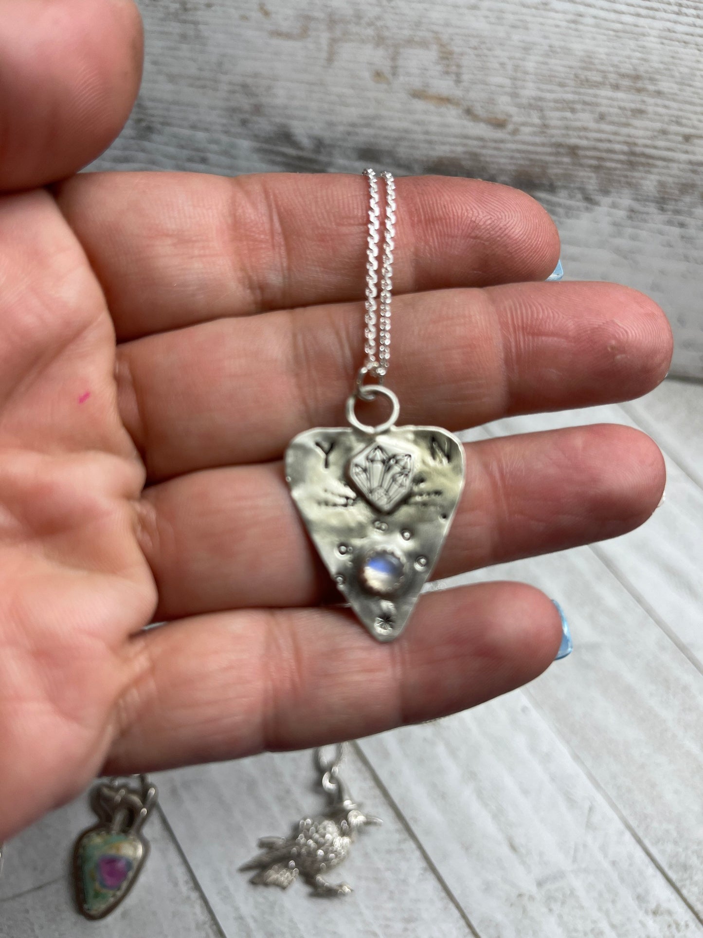 Moonstone Guitar Pick Sterling Silver Necklace