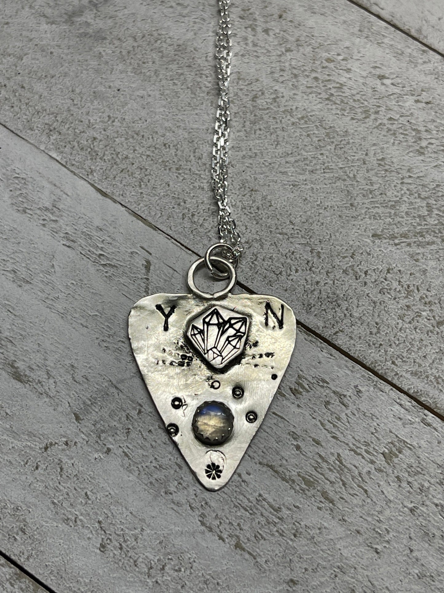 Moonstone Guitar Pick Sterling Silver Necklace