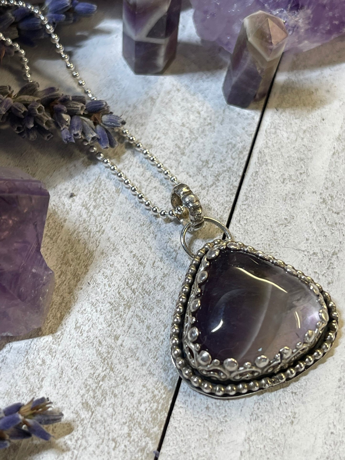 Amethyst Chevron Teardrop sterling silver necklace