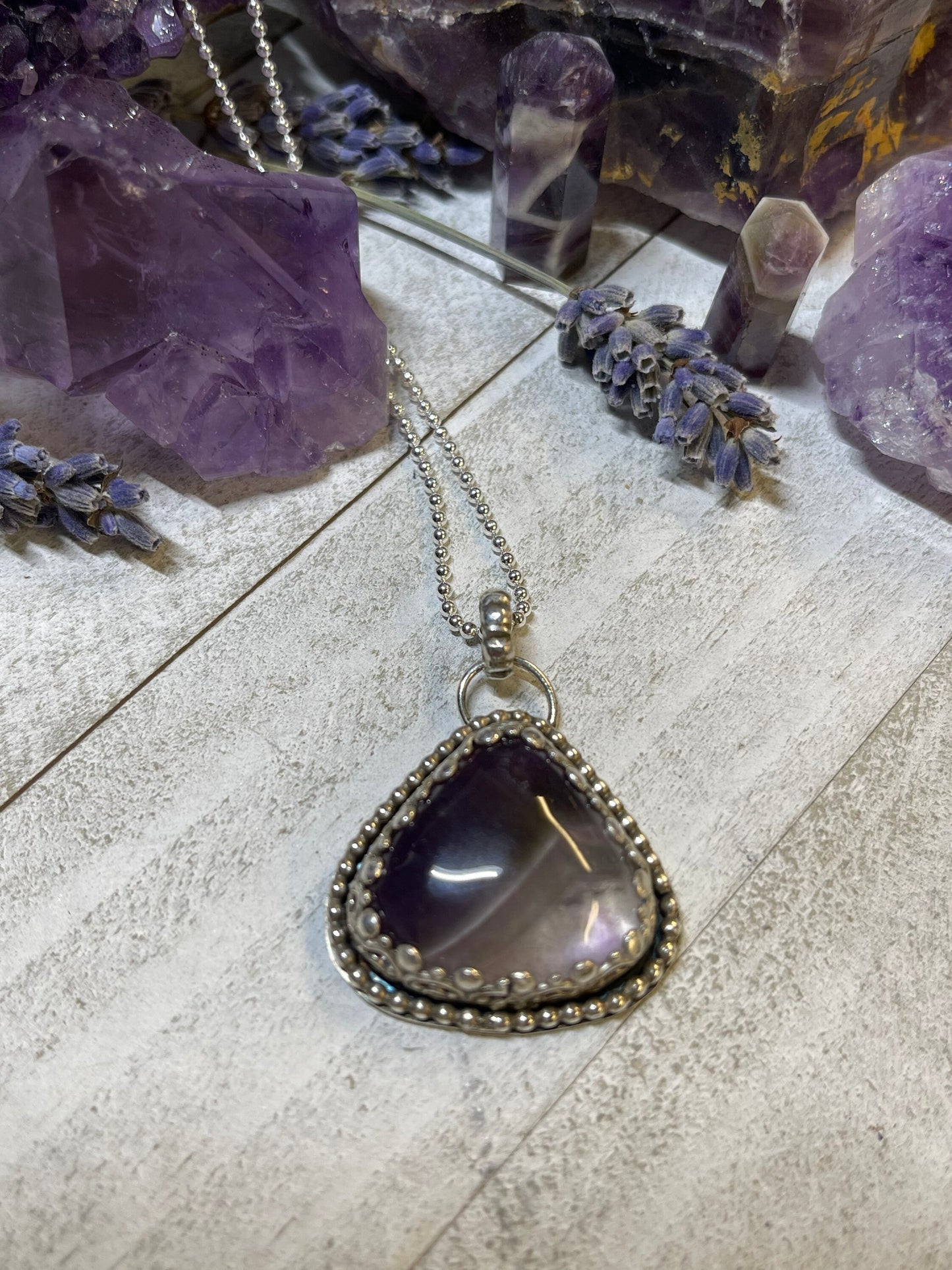 Amethyst Chevron Teardrop sterling silver necklace