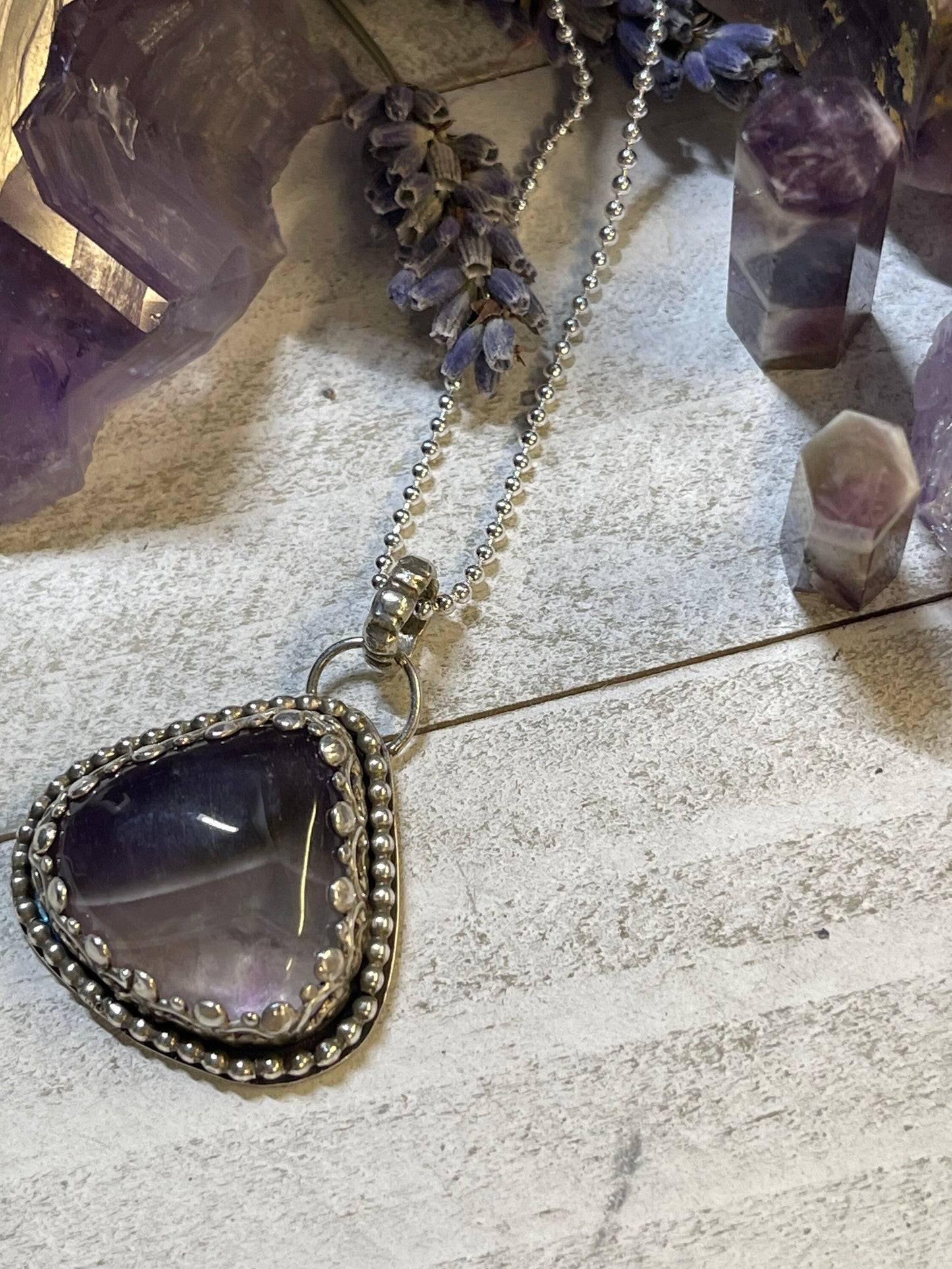 Amethyst Chevron Teardrop sterling silver necklace