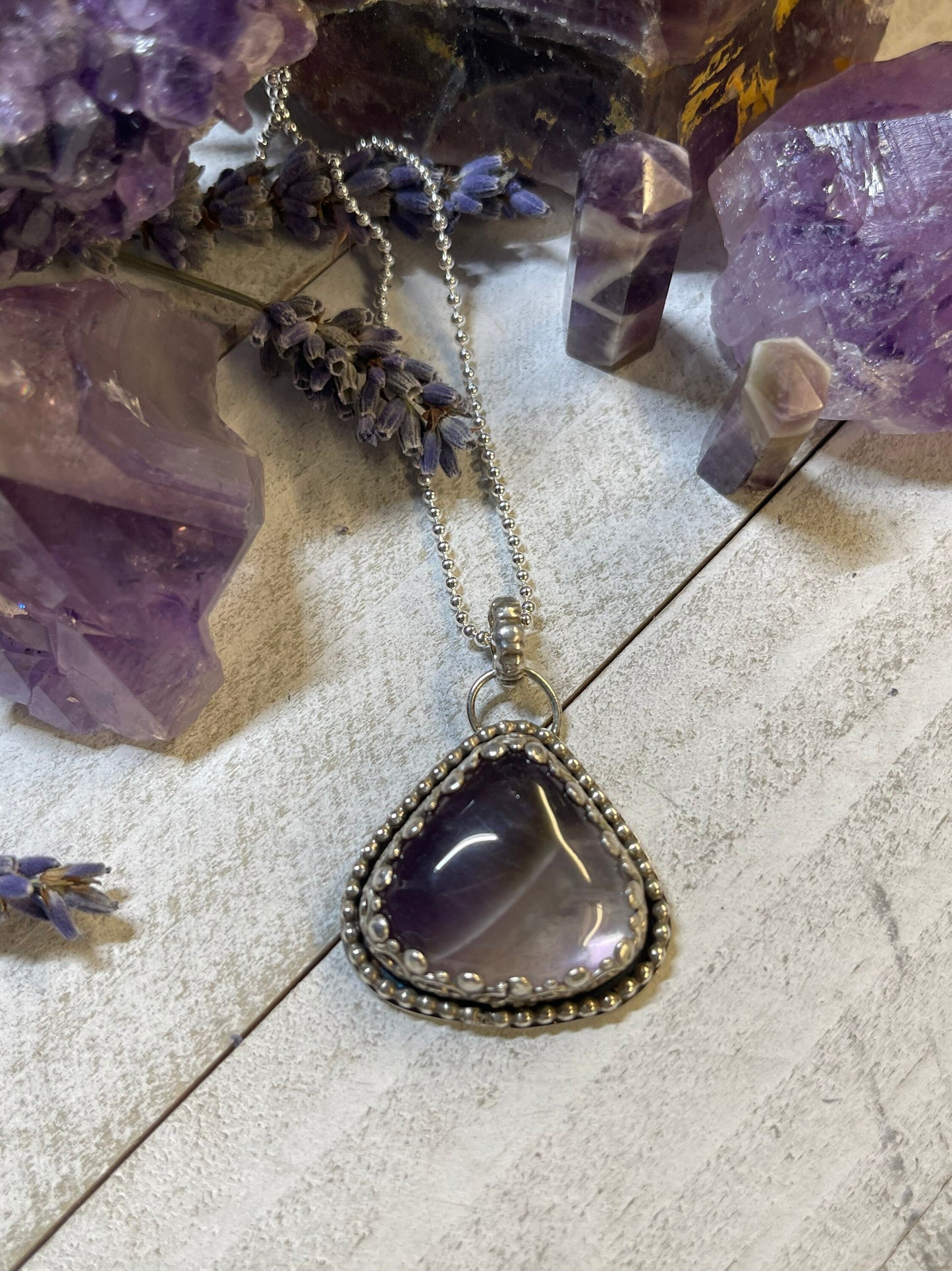 Amethyst Chevron Teardrop sterling silver necklace