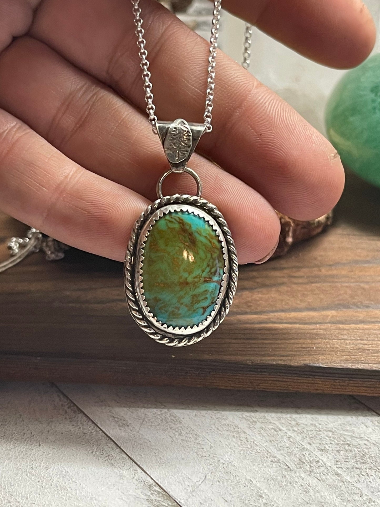 Turquoise Kingman sterling silver necklace with tree bail