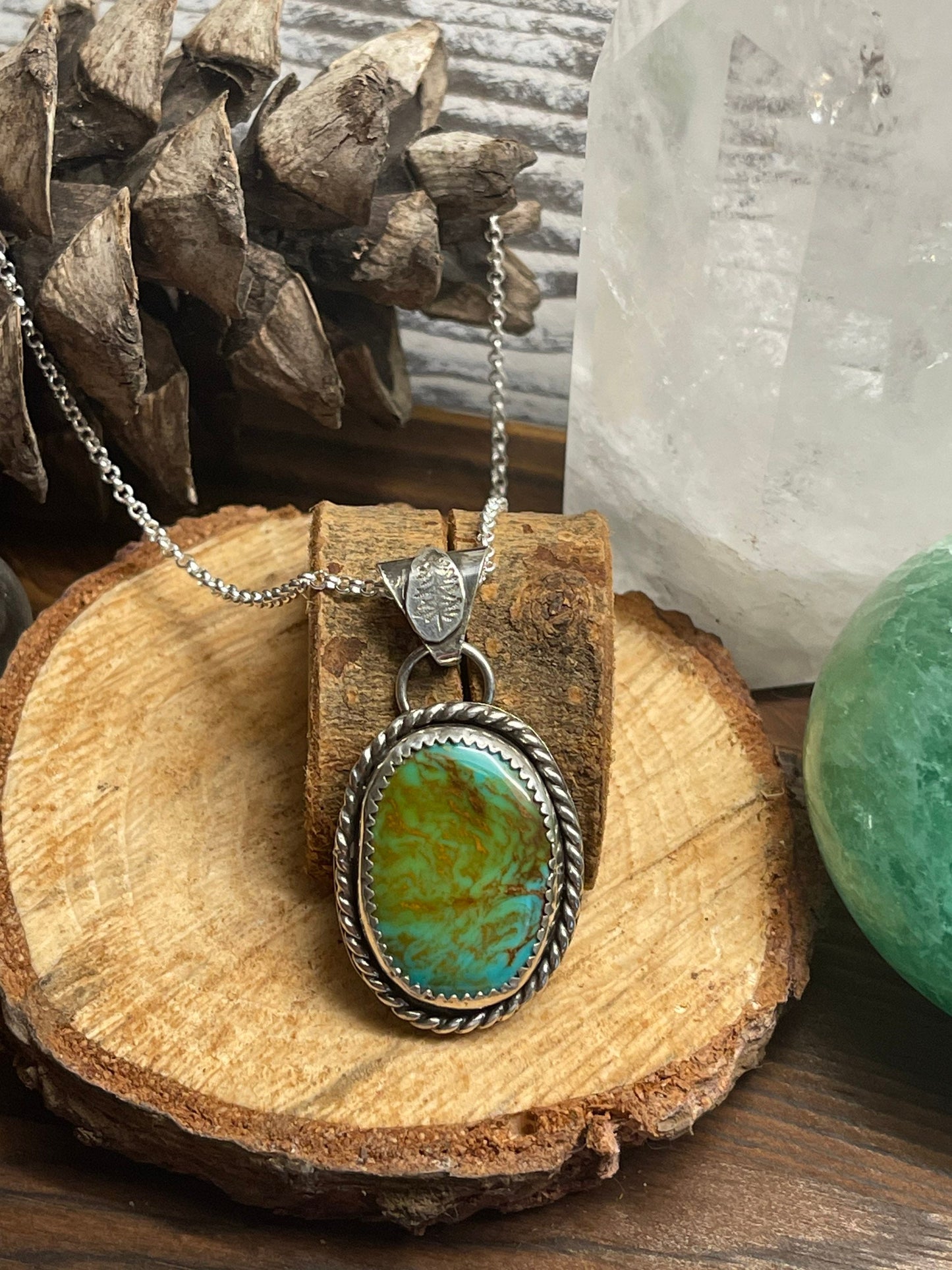 Turquoise Kingman sterling silver necklace with tree bail