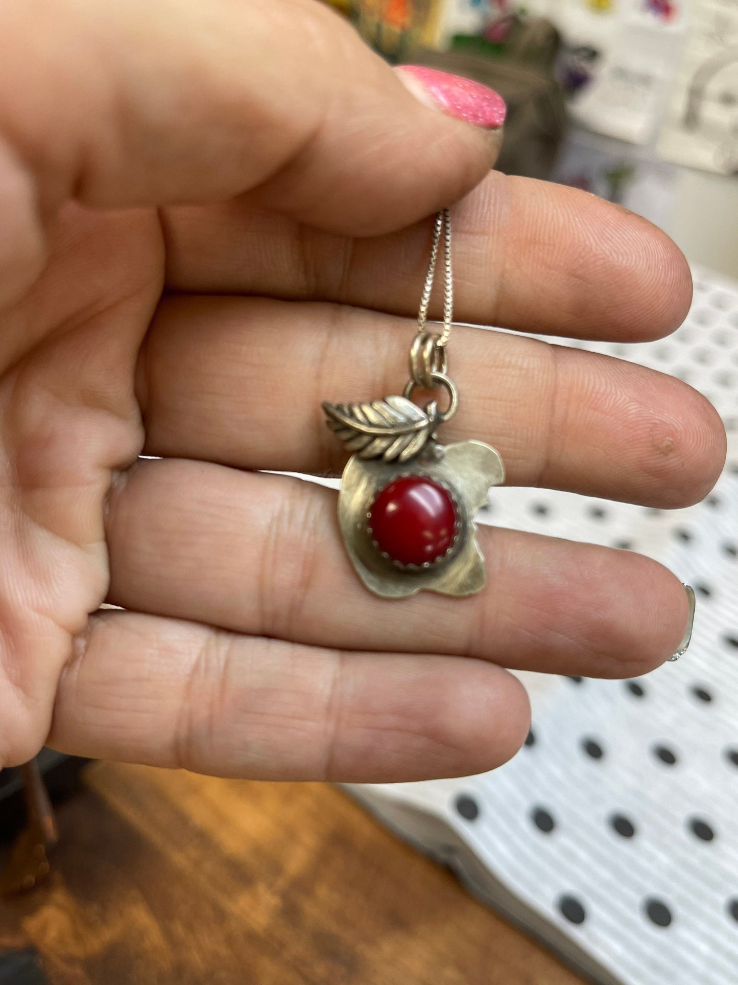 Red Coral Sterling Silver Apple Necklace