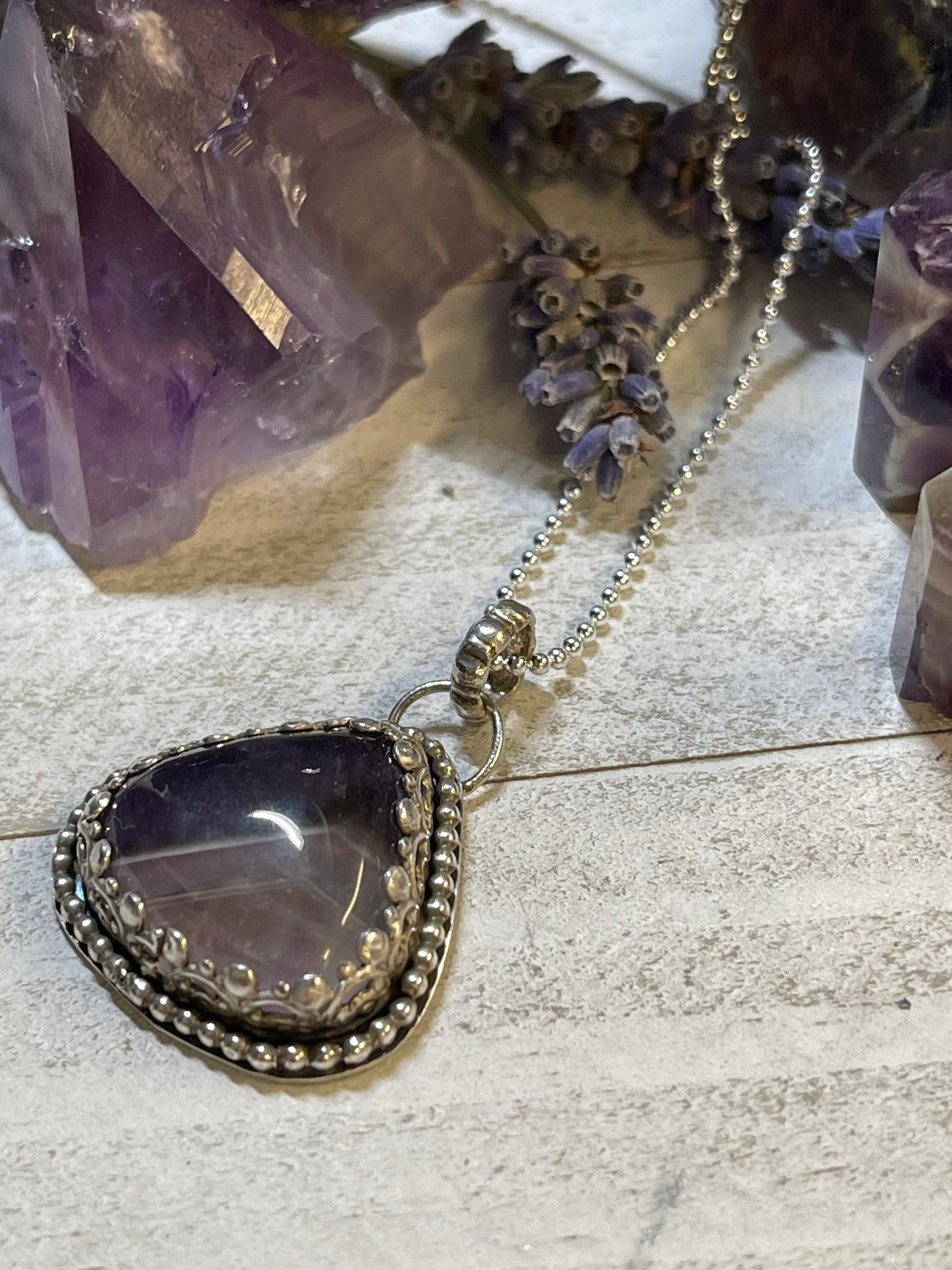 Amethyst Chevron Teardrop sterling silver necklace