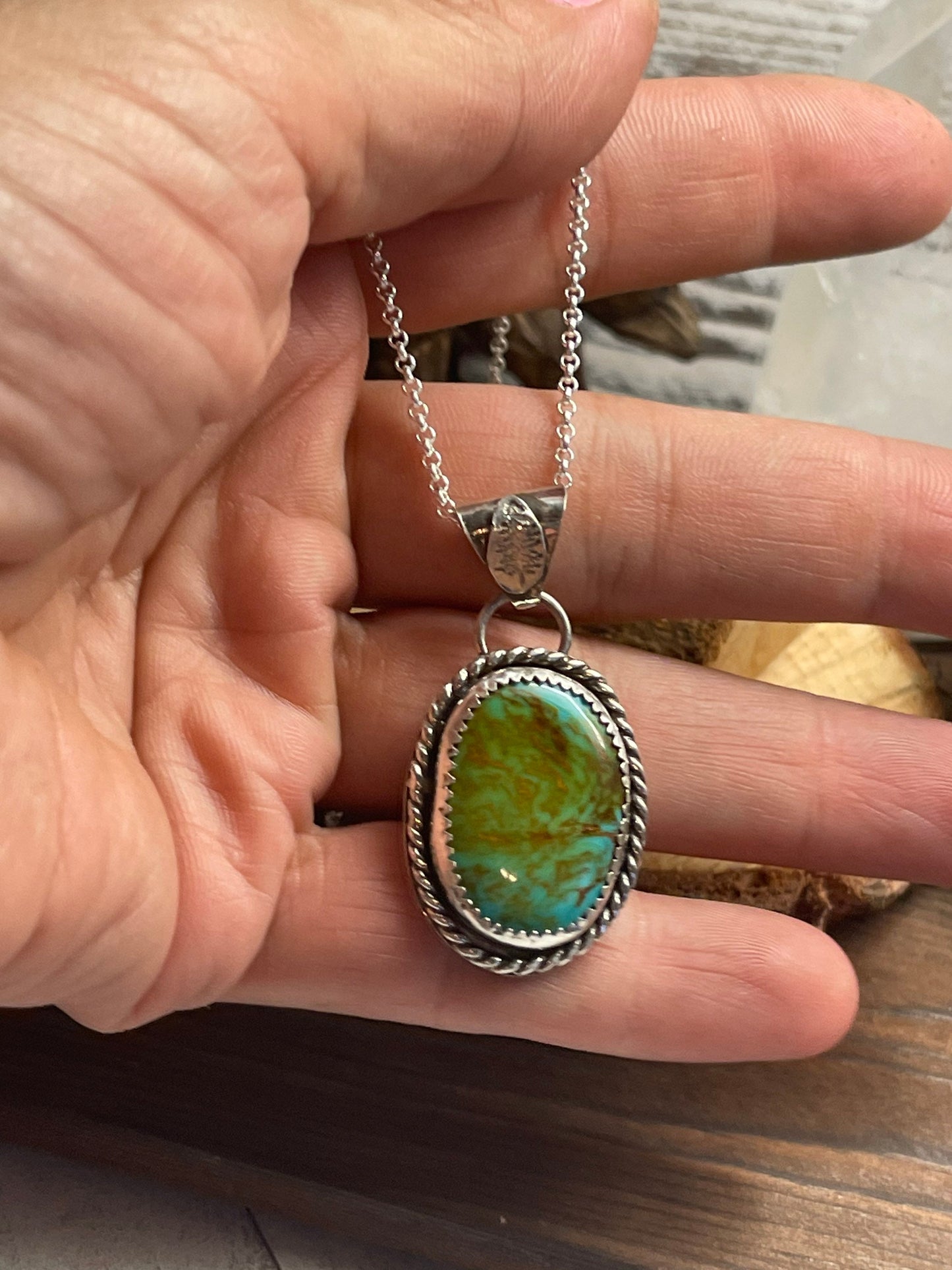 Turquoise Kingman sterling silver necklace with tree bail