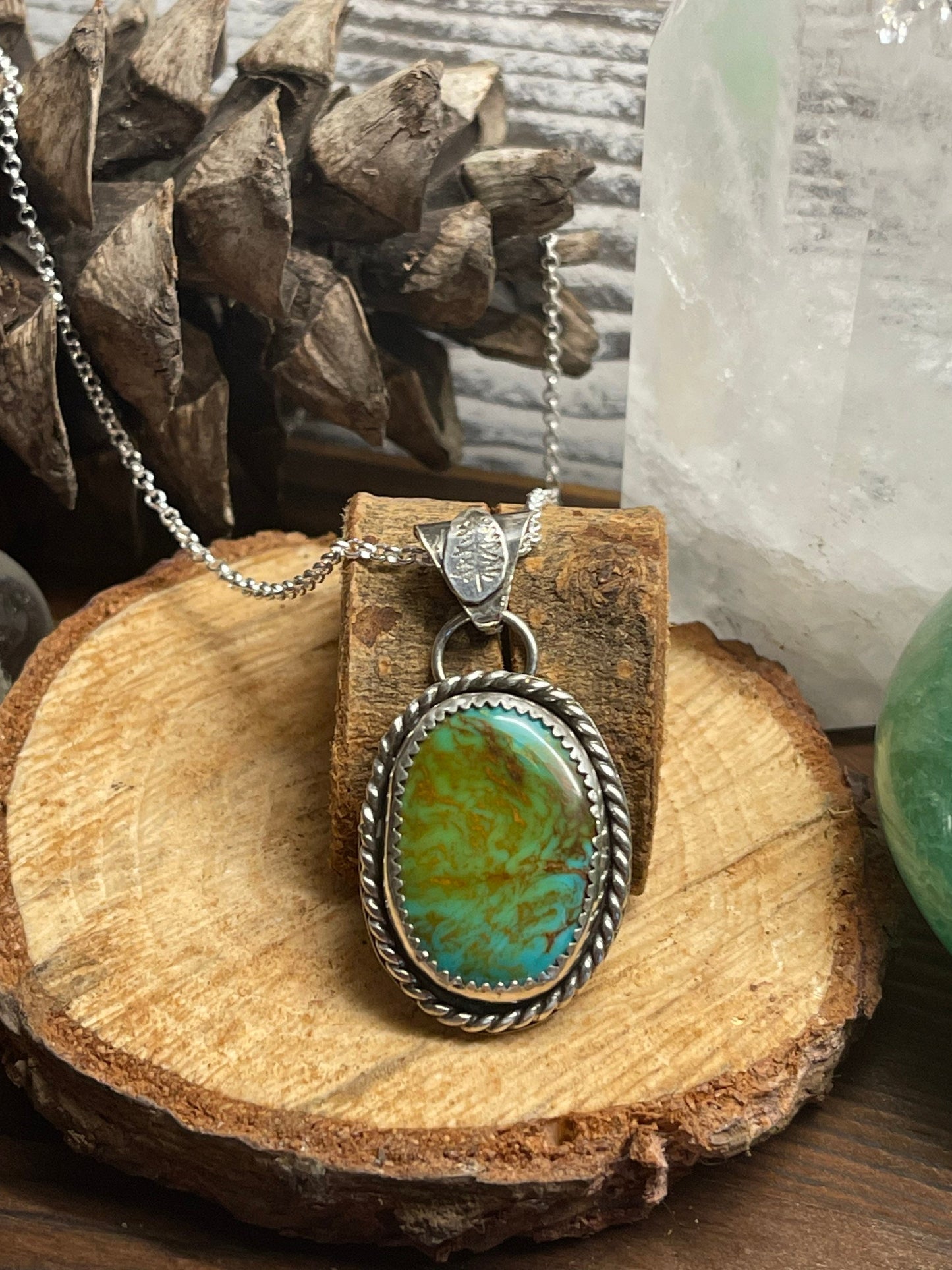 Turquoise Kingman sterling silver necklace with tree bail