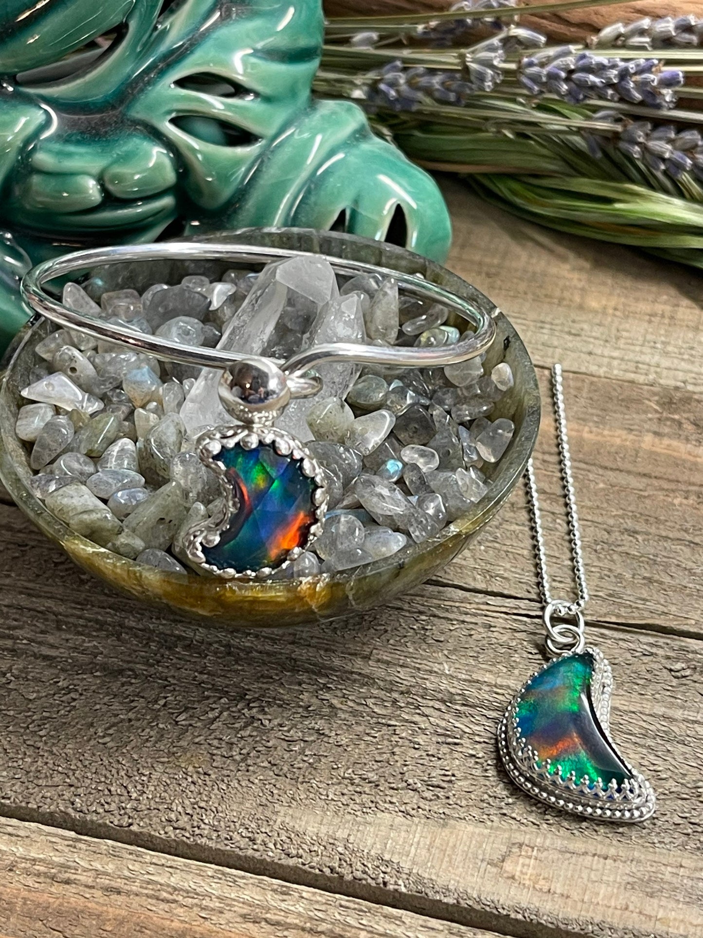 Aurora Opal Crescent Moon Bracelet with hook